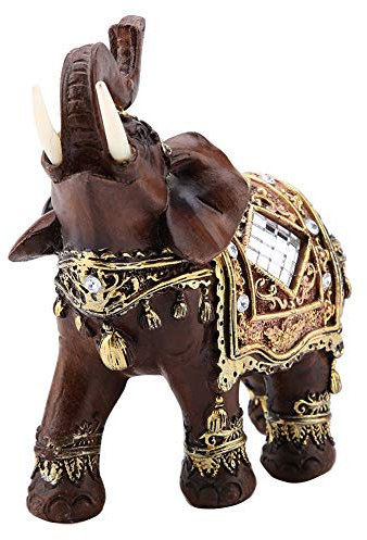 Tnfeeon Estatua de Elefante Riqueza Estatuilla Grano de Madera Lucky Feng Shui Craft Decoración del hogar(L)