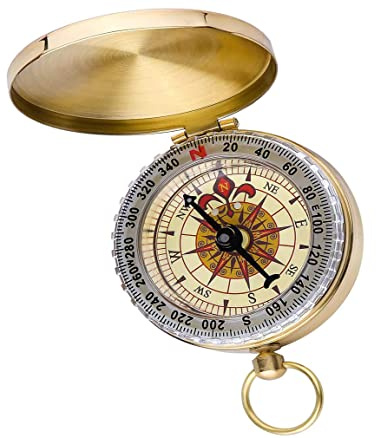Bessy Shop Portable Brass Waterproof Compass, Fluorescent Glow Survival Gear, Retro Design, for Camping, Hiking, Outdoor Activities