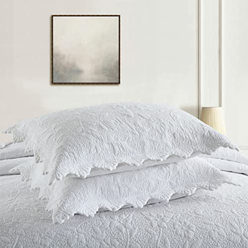 Brandream King Size Quilted Pillow Shams Cotton Set of 2 White Shabby Vintage Farmhouse Decorative Pillow Covers for King Size Bed