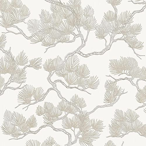 Design ID Paste The Wall Iridescent White Silver Pine Tree Wallpaper