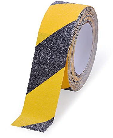 OQingluan Striscia Antiscivolo per Scale, 5cm*10m, Autoadesivo Nastro, Nastro di Sicurezza Antiscivolo, Nastro Segnaletico, per l'Uso Interno ed Esterno, Giallo & Nero