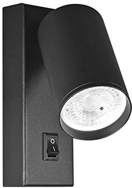 Planetitaly Applique lampada lettura faretto LED 8W GU10 parete muro ORIENTABILE 360 gradi luce comodino quadri hotel ufficio 230V (Colore Nero, Luce 3000K)
