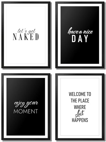 VON STEINEICH® Badezimmer Deko Bilder [Schwarz Weiß] Moderne Wandbilder in DIN A4 für Bad & Gäste WC - Wunderschöne Wanddeko passend zu Aesthetic Stil & Boho Deko (4er Poster Set ohne Bilderrahmen)