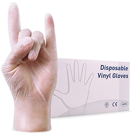Disposable Vinyl Gloves, Clear Disposable Gloves, Powder Free, Latex Free Rubber, Heavy Duty, Disposable, Non-Sterile, Multi-Purpose Gloves, Disposable Extra Strong, food Safe - Large (Pack of 100)