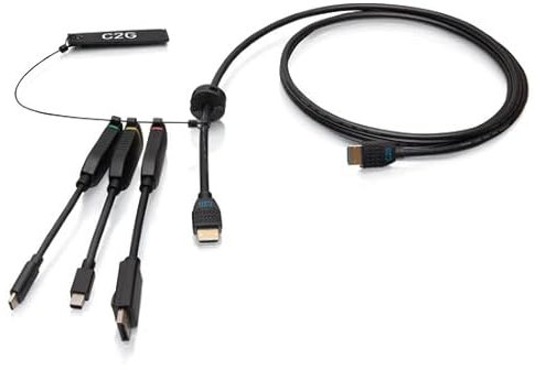 C2G 6ft (1.8m) 4K HDMI Premium Cable and Dongle Adapter Ring with Color Coded Mini DisplayPort™, DisplayPort, and USB-C