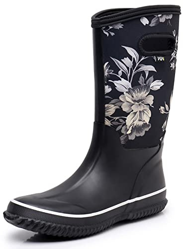 WTW Mid Calf Rain Boots for Women - Waterproof Insulated Neoprene Mud Boots Outdoor Hunting Garden Boots