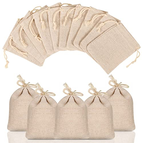 ALTcompluser 24 Stück Jutesäckchen Klein Jutebeutel 7 x 9 cm Leinensäckchen Sackleinen Taschen mit Kordelzug Jutesack Geschenksäckchen Geschenktüten für Hochzeit, Party, Schmuck