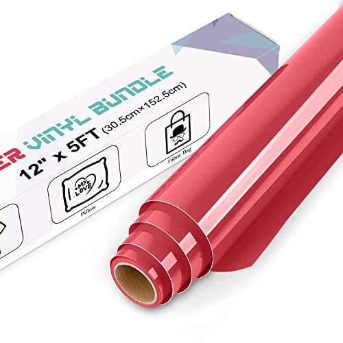 IModeur Rose Red Heat Transfer Vinyl — 30.5 x 153 cm Iron on Vinyl for Fabric, PET Backing HTV Roll for T-Shirts, Clothes, Hats, Bags and Other Textiles, Easy to Weed