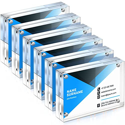 Xuhal Acrylic Business Card Frame 2.5 x 3.5 inch Clear Double Sided Magnetic Photo Block Frames, 20mm Thickness Frameless Wallet Size Picture Frames Stamp Display Stand for Home Office Decor(3 Pcs)