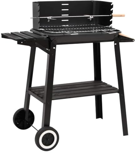 vidaXL Kolgrill med hjul svart stål, kol grill, grillstativ, kolgrillstativ, kol grillar, grill stativ, kolgrill stativ, grill på stativ