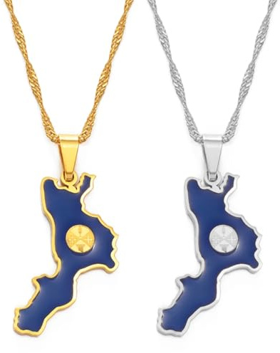 Ciondolo Bandiera Tradizionale, Mappa Calabria Italia Collane Con Ciondolo Con Ciondoli Gioielli Italiani Per Donne Ragazze Contorno Paese Catena Clavicola Girocollo Collana Con Catena,Giallo,45Cm O