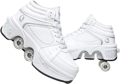 Rollschuhe Schuhe,Schuhe mit Rollen für Mädchen,Turnschuhe mit Rollen Jungen,Roller Schuhe zum Einklappen,LED Roller Skates for Kids,Schuhe Roller Frauen (J, 39)