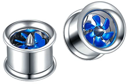 Bcughia Piercing túnel de acero inoxidable, 8-20 mm, con molino de viento, juego de 2 unidades, 8mm, Acero inoxidable, No es una piedra preciosa