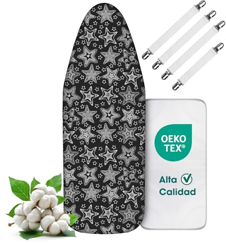 LaFleurs® Bügelbrettbezug 120x40 cm (M) – Baumwolle mit Extra Dicker Polsterung – mit Spanner für Festen Halt – für Dampfbügeleisen & Schnelles Bügeln – Passend für 110–122 x 30–40 cm Bügelbretter