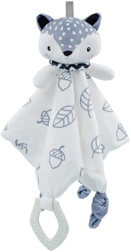 FenFang Baby Schmusetuch, Kuscheltuch Kuscheltier Spielzeug mit Knisterfolie Glöckchen und Beißring, Weich Waschbar für Babys Neugeboren Kleinkinder Jungen und Mädchen ab 0 Monaten (Weiß)