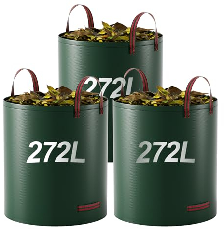 Lot de 3 Sacs à Déchets de Jardin Sac Jardinage de 272 litres - Résistants et Réutilisables - Avec Poignées - Pour Extérieur, Jardin, Cour, Camping, Recyclage