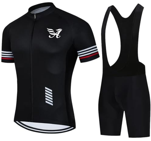 Herren Fahrradbekleidung set + Fahradhose mit Sitzpolster 9D, Atmungsaktiv Quick-Dry Kurzarm Radsport-Shirt, MTB-Fahrrad-Anzug für Radsport Outdoor Sport (Ferreux-2,l)