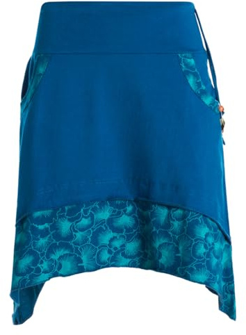 Vishes Alternative Bekleidung - Damen mini Rock Baumwolle Blumen-Muster extra breiter Bund mit Kordel-Zug und Taschen türkis 42