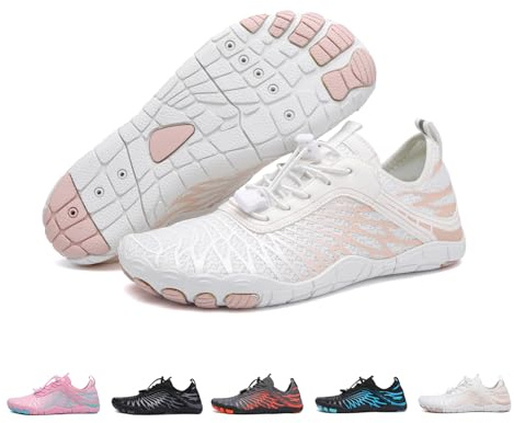 GemChve Barefoot Mujer,Escarpines Hombre,Zapatillas Minimalista Barefoot Zapatillas de Trail Running Transpirable Antideslizante Zero Drop Soles White 36EU