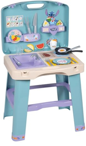 Smoby - Stitch - Cuisine - Mallette Dépliable - Nombreux Accessoires - Poële, Pancake, Tasse, Capsules, Nourriture Factice et Autres - A Partir de 3 Ans - Fabrication Française
