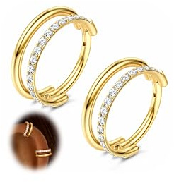 Cartilage Helix Boucles d'oreilles Créoles Conch Piercing Bijoux 16G 316L Acier Chirurgical Anneaux Segment Charnières Septum Anneau Nez Daith Rook Tragus Créoles Helix Piercing Doré Double 6MM