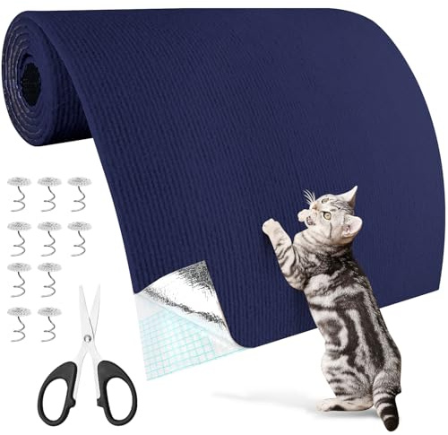 Alfombra Rascador para Gatos Protector Sofa Gatos 200 x 40 cm DIY Arañazo Pared Brazo Sofá Arañazos para Sofás Muebles y Paredes (Azul Oscuro, 200x40cm)