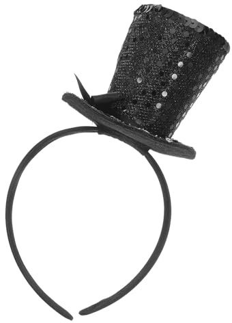 UKCOCO Black Sequin Mini Top Hat Headband – Comfortable Fit for Extended Wear & Sparkling Design for Carnivals, Halloween, and Wedding Events – for Women and Teens