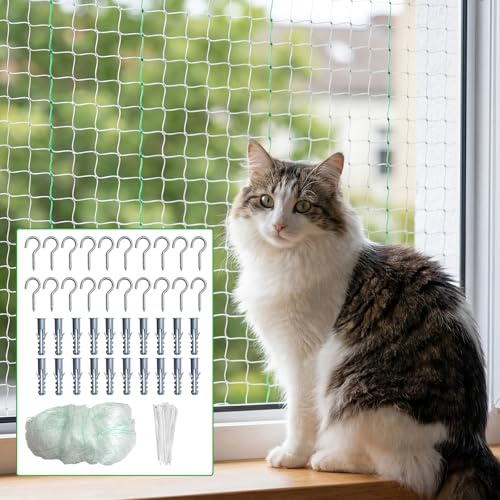 Golgner Rete per gatti per balcone 10 x 3 m, rete per gatti rinforzata con filo rinforzato, rete da balcone in nylon per gatti con ganci accessori trasparente, morso, antistrappo, per finestre