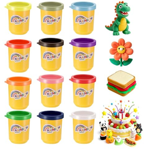 Zocipro Juego de 12 Latas de Plastilina para Niños, Plastilina de 12 Colores con Accesorios, Manualidades y Actividades Creativas, Niños y Niñas de 3 Años o Más, Botes de 50 Gramos