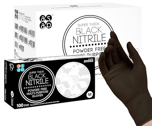 ASAP Thick Black Nitrile Gloves Disposable Latex Free - 6 Mil, Powder Free, Food Safe, Kitchen & Mechanic Gloves - Durable Rubber Cleaning Supplies (Large, 100 Count)