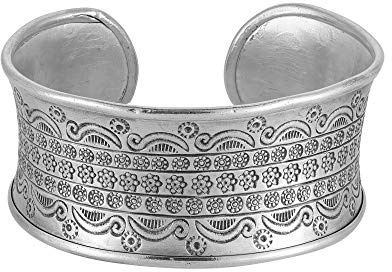 81stgeneration Hill Tribe Bracciale Rigido Largo in Argento con Incisione a Motivo Floreale | Bracciale Concavo con Motivo Tribale in Argento Massiccio 999 per Donna | Stile Rustico Medievale