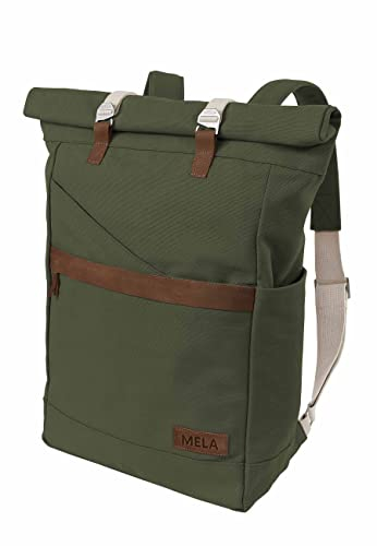 MELAWEAR® Rucksack “Ansvar I” 19 Liter · für Damen & Herren · Laptoprucksack mit 15” Laptopfach · Wasserabweisend, Fair Trade & GOTS-zertifiziert · Rolltop Backpack für Schule, Arbeit & Uni · Olivgrün