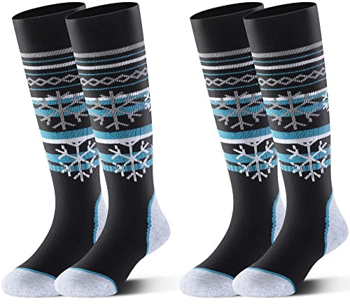 Highcamp 2 Pairs Kids Merino Wool Ski Snowboard Socks Boy Toddler Snow Socks/Snowflake Teal, M