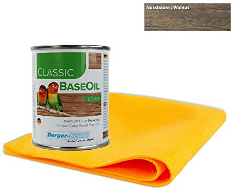 Berger Seidle Classic Base Oil | Premium Parkettöl/Pflegeöl mit Tiefenimprägnierung | 100% natürliche Rohstoffe | 125 ml + 1 superweiches Pflegetuch (Nussbaum)