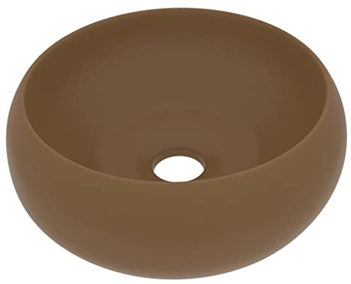 vidaXL Luxus Waschbecken mit Abflussloch Waschschale Aufsatzwaschbecken Waschtisch Waschplatz Handwaschbecken Rund Matt Creme 40x15cm Keramik