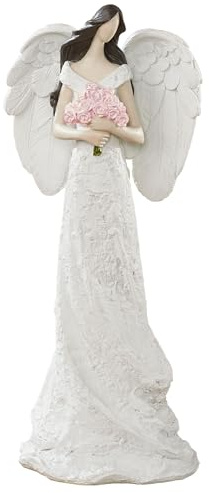 Touch of Class Beautiful Angel with Roses Figurine - Resin - White, Pink - Memorial Gift - Funeral Alternative for Loved One Loss, Grieving, Condolences, Bereavement, Remembrance