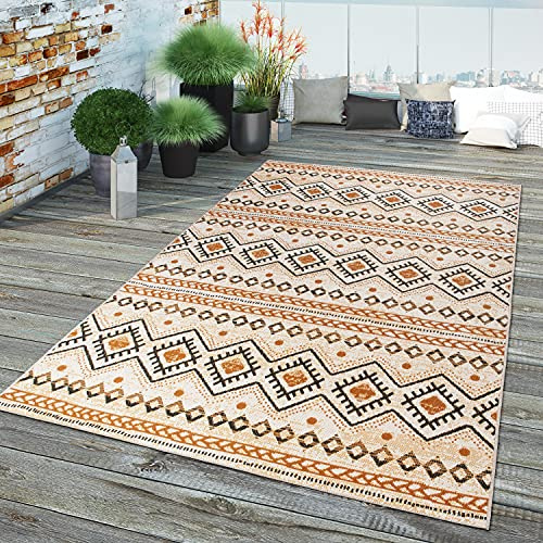 TT Home In-& Outdoor Teppich Terrasse Küchenteppich Rauten Modern Ethno Design Vintage, Farbe: Beige Braun Creme, Größe:120x170 cm