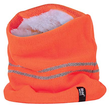 HEAT HOLDERS - Mens Hi Vis Reflective Winter Warm Thermal Fleece Lined Knitted High Visibility Neck Warmer (One Size, Hi Vis Orange)