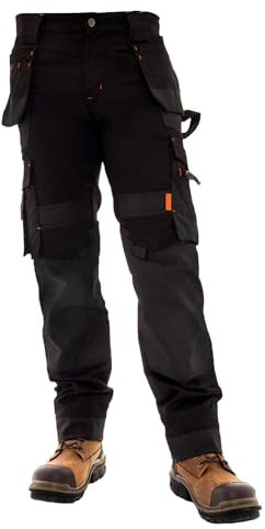 Juicy Trendz Mens Work Trousers - Work Pants with Multiple Tools Holder Pockets, Cargo Style Workwear for Construction and Gardening, Black