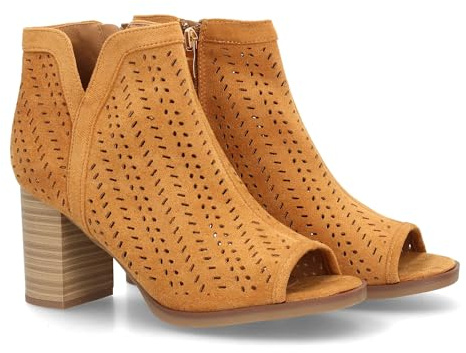 shoes&blues.es 63642-Botin de Tacon para Mujer, Comodos, con Calados, y Punta Abierta, Cierre de Cremallera en el Talon, Primavera Verano 2022. Talla 38 Cuero