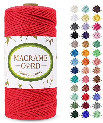 LEREATI Corda Macrame 2mm x 200m, Filo Macrame Cordoncino Cotone Naturale Spago Colorato, Cordino per Borse Uncinetto, Arazzo da Parete, Fai da Te Artigianato, Decorazioni (Rosso)