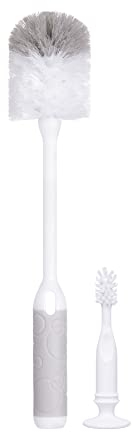 Ubbi Baby Bottle Brush Set, Bottle Brush and Nipple Teat Brush, Baby Cleaning Essentials, Grey
