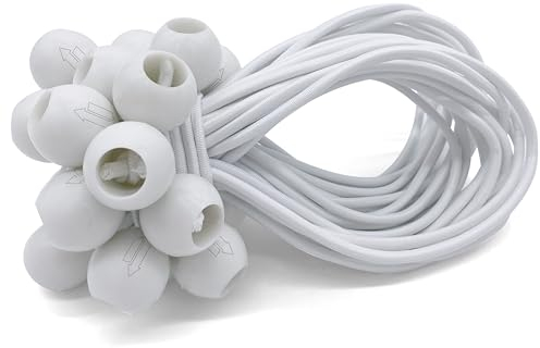 25 Elastici con Sfera per Teloni, Striscioni, Rimorchi, Tende, ecc. | Tenditori Piccoli in Gomma Universale Bianco | Cavo Elastico Fissaggio