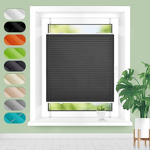 Homland Plissee ohne Bohren Klemmfix B70 x H200 cm Anthrazit, Plissees für Fenster und Tür, Jalousie Easyfix Plisseerollo mit Klemmträger Sonnenschutz und Sichtschutz lichtdurchlässig Rollo