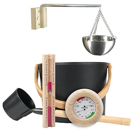 Kit D'accessoires De Sauna, Ensemble Complet De Seau En Aluminium Avec Louche, Thermomètre/Hygromètre/Seau De Sauna/Sablier, Idéal Pour Sauna Et Spa,7L