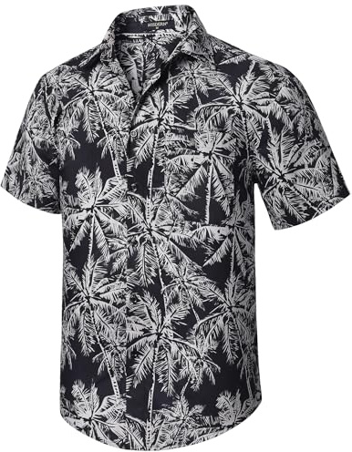 HISDERN Hawaiian Shirts for Men Casual Mens Shirts Short Sleeve Summer Funky Beach Men's Regular Fit Hawaii Print Short Sleeved Aloha Shirt,Black,4XL