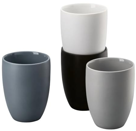 Rosenthal The Mug+ Mixed Juego de 4 Tazas sin asa, vasos de porcelana de doble pared, mantiene el calor durante más tiempo y las bebidas frías frías durante más tiempo, 0,3 l, diseño elegante y