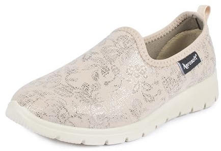 Aerosoft Donne Ballerina Stretch 20 Ampiezza G-H Antiscivolo Leggero Morbido Elastico, Fiore Beige, 39 EU