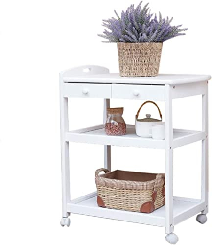 DBZRRKHDC Bar Cart Hotel Serving Cart Living Room, Party 3 Tier Kitchen Storage Trolley Island Trolley with Wheels, Multipurpose Wooden Trolley,Storage Organizer,for Kitchen and Living Room(White)