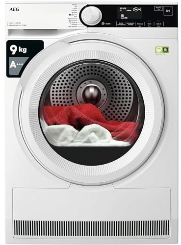AEG Secadora 8000 AbsoluteCare 9 kg TR8D93W, clase A+++, tecnología SensiDry, PreciseDry y MixDry para algodón y sintéticos, programa Hygiene, bomba de calor, 850 x 596 x 636 mm